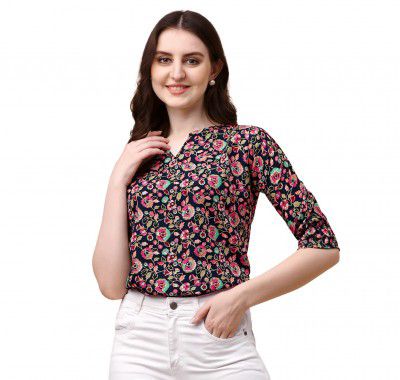 Wedani Women's Casual Puff Sleeves V Neck Foral Top