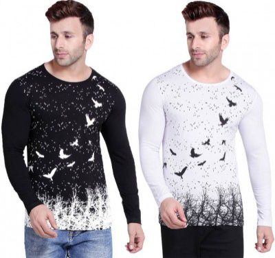 Weft  Pack of 2 Men Printed Round Neck Multicolor T-Shirt