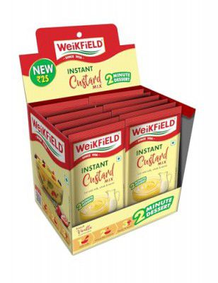 Weikfield Instant Custard Mix | Vanilla Flavor | 2-Minute Preparation | Makes Rich, Smooth & Creamy Custard | Gluten Free | 100% Vegetarian | 25gm Pack of 12
