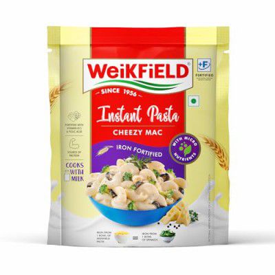 Weikfield Instant Pasta - Cheezy Mac | Ready in 5 Minutes | 100% Durum Wheat | Rich in Protein | Non-Sticky Pasta | 100% Vegetarian | 64 Gram Pack