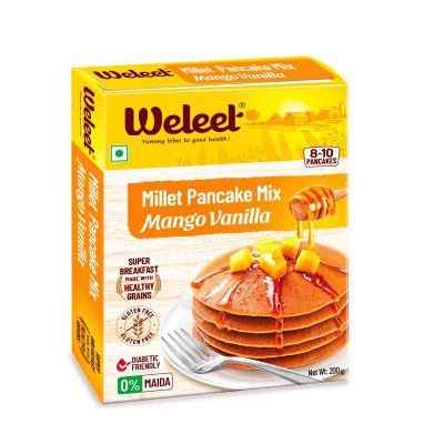 Weleet Millet Pancake Mix | Mango Vanilla Flavour | Pancake Mix Powder, 0% Maida, Gluten Free, Diabetic Friendly - 200 gm, Pack of 1