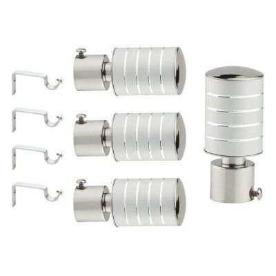 Welson Stainless Steel Curtain Bracket Parda Holder with Support 1 Inch Rod Pocket Finials Designer Door and Window Rod Support Fittings, Curtain Rod Holder (Silver 2 Pair)