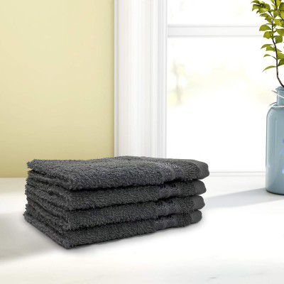 Welspun 100% Cotton Face Towel 4Pc Set High Absorbency Soft Feel Quik to Dry 380 Grey Flannel