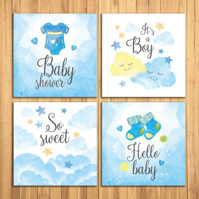WENS ITS BABY BOY Set of 4 Sparkle Laminated Wall Panels For Kids