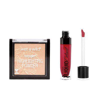 Wet n Wild highlightling Powder & Liquid Lipstick Combo, Matte Finish (Precious Petals, Missy and Fierce), Multicolor, 2 Pieces