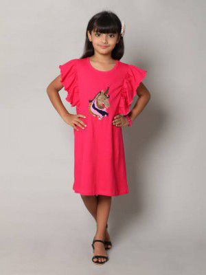 Whaou!  Girls Midi/Knee Length Casual Dress  (Pink, Short Sleeve)