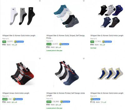 Whippet Men & Women Socks Pack Of 5 Start @ ₹99