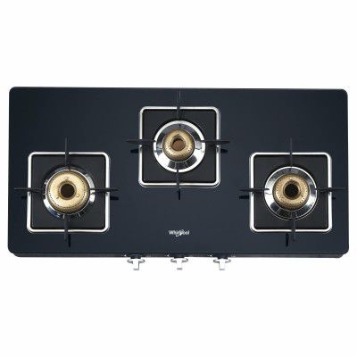 Whirlpool 3 Burner Auto Ignition Heavy Duty Forged Brass Gas Stove with Rust Free Body (GRANDIOSA Prime 773 CT AI BR), Black, Medium