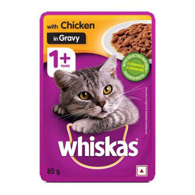 Whiskas Wet Cat Food for Adult Cats (1+Years), Chicken in Gravy Flavour, 85g