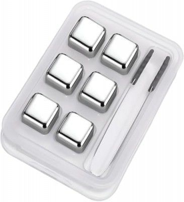 Whiskey Stones Gifts Set,6 Pack Stainless Steel Whiskey Chilling Rocks, Reusable Metal Ice Cubes for Drinks Whiskey, Mens Stocking Stuffers for Christmas (6)