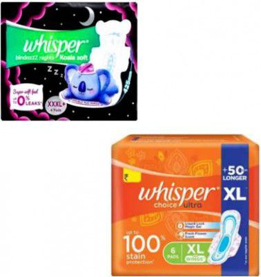 Whisper bindazzz night xxxl 4+ choice ultra xl 6 pads 10 Sanitary Pad  (Pack of 2)