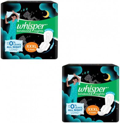 Whisper bindazzz night xxxl 4+4pads 8 new Sanitary Pad (Pack of 2)