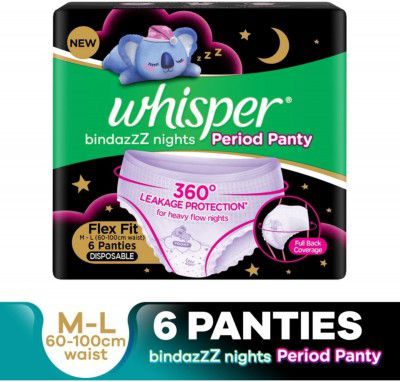 Whisper Bindazzz Nights Period Panties Sanitary Sanitary Pad (Pack of 6)