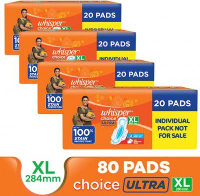 Flipkart Minutes : Whisper CHOICE ULTRA XL, UPTO 100% STAIN PROTECTION ALL DAY Sanitary Pad (Pack of 80)
