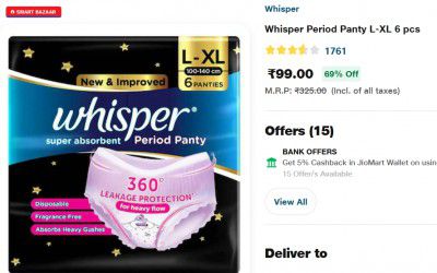 Whisper Period Panty L-XL 6 pcs