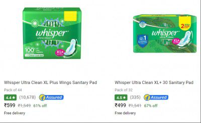 Whisper Sanitary Pads: 50% Off