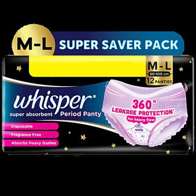 Whisper Super Absorbent Period Panty, M-L, 12 pcs