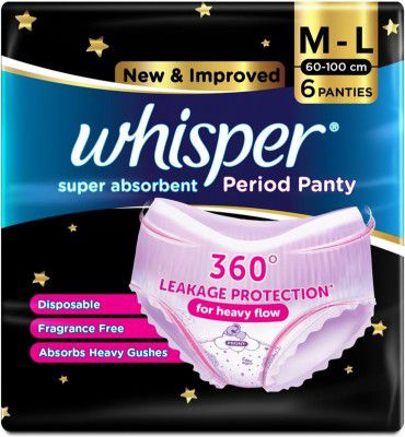 Whisper Super BindazZ night Absorbent Period Panty, 6 M-L Sanitary Pad