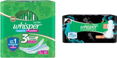 Whisper Ultra Clean 50s plus Nights XXXL 10s (Day and Night Pack) Sanitary Pad  (Pack of 60)