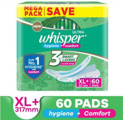 Whisper Ultra Clean XL+ Hygiene & Comfort Sanitary Pad  (Pack of 60)
