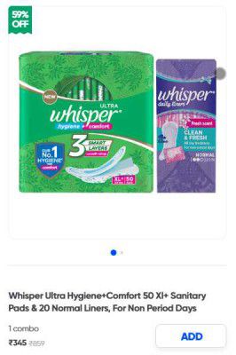 Whisper Ultra Hygiene+Comfort 50 Xl+ Sanitary Pads & 20 Normal Liners, For Non Period Days
