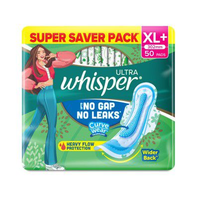WHISPER ULTRA HYGIENE+COMFORT SANITARY PADS, 50 XL+ PADS