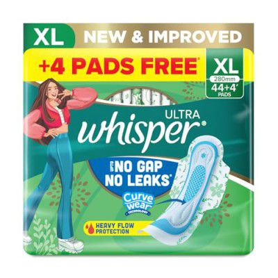Whisper Ultra Upto No Gap No Leaks Sanitary Pads - 48 XL Pads, For Heavy Flow Protection