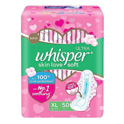 Whisper Ultra Skin Love Soft Sanitary Pads for Women, XL 50 Pads