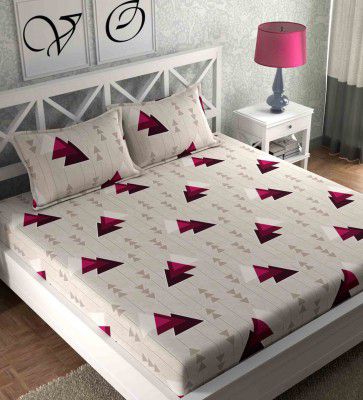 White Geometric 180 TC Microfiber Queen Sized Bed Sheets with 2 Pillow Covers