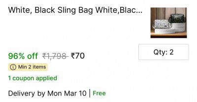 Shopsy : White,Black Sling Bag for Women