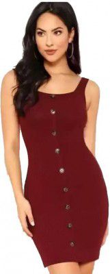 Whitewhale Women Bodycon Maroon Above Knee/Mid Thigh Length Dress