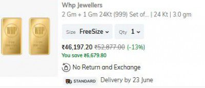 WHP JEWELLERS 2 Gm + 1 Gm 24Kt (999) Set of 2 Yellow Gold Bar | 24 Kt | 3.0 gm