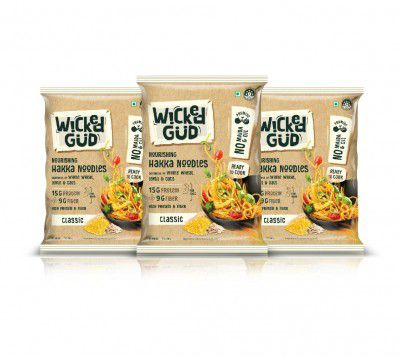 WickedGud Hakka Noodles (200gm x 3) | No Maida | No Oil | No MSG | High Protein | High Fibre | Cholesterol Free