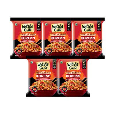 WickedGud Korean Instant Noodles Fiery 2X Spicy Pack of 5  ( 67g )