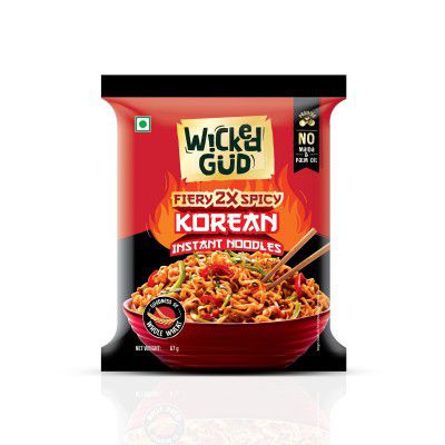 WickedGud Whole Wheat Korean Instant Noodles, 2X Spicy | Whole Wheat | 60g (Noodless) + 7g (Seasonings Mix)
