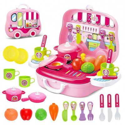 Wiggly Toys Plastic 42 Pcs Big Size Kitchen Playset | Musical & Light Kitchen Set Toy for Kids with Sound and Accessories Set for 4 Year Old (Yellow)