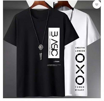 wike denims Printed Men Round Neck Black, White T-Shirt [ Pack Of 2 ]
