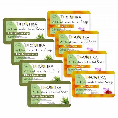 Wild & Pure Handmade Assorted Bath Soap Saffron & Khus Glycerin Combo Of Fresh Bathing Bar (Pack Of 8) Each 125gm