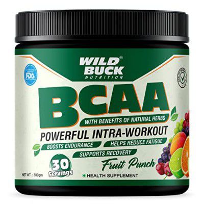 WILD BUCK Bcaa Powder With Natural&Powerful Herbs [Fruit Punch,30 Servings,300G]