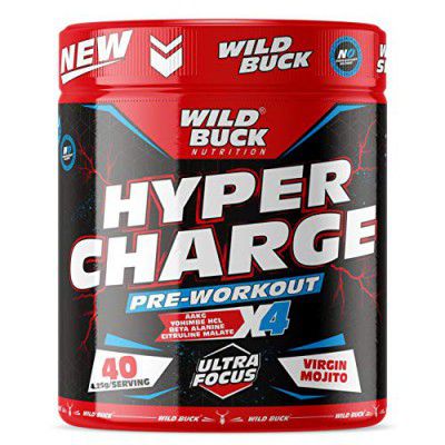 WILD BUCK Hyper Charge Pre-X4 Hardcore Pre-Workout Supplement [40 Serv, Virgin Mojito]