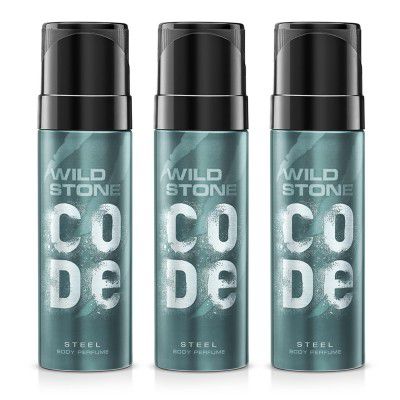 Wild Stone Code Steel No Gas Body Perfume Spray for Men, Pack of 3 (120ml each)