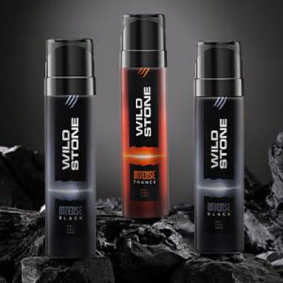 Wild Stone Intense Black and Trance No Gas Deodorant Gift Set for Men, Pack of 3 (150ml each)