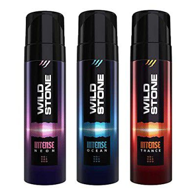 Wild Stone Intense Neon, Ocean and Trance No Gas Deodorants for Men, long Lasting Body Spray, Pack of 3 (120ml each)