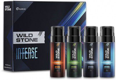 Wild Stone Intense No Gas Deo Travel Pack with Black, Ocean, Trance & Wood, 40ml each Mini Deodorant Spray - For Men (160 ml, Pack of 4)