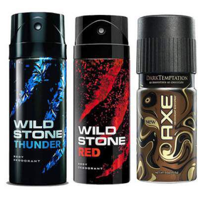 Wild stone Red, Wild stone Thunder and AXE Chocolate deodorant - 150 ml each (Combo of 3)