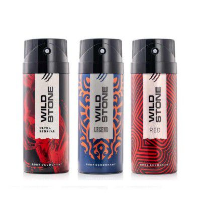 Wild Stone Ultra Sensual, Red and Legend Deodorants Body Spray for Men - Pack of 3 (200ml each)
