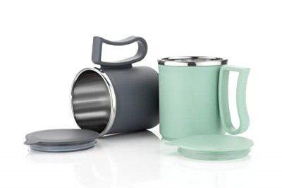 Wincy Coffee Mug with Lid Insulated Stainless Steel Use Gift Pack of 2 Pic(Pista)