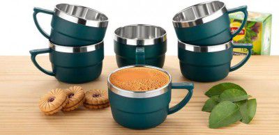 WINCY Pack of 6 Stainless Steel, Steel Tea (Green Cup Set) 