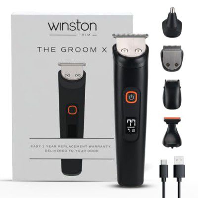 Winston Groom X 5 in 1 Grooming Set for Men with 8 Length Attachment Comb, Body Hair Trimmer for Men