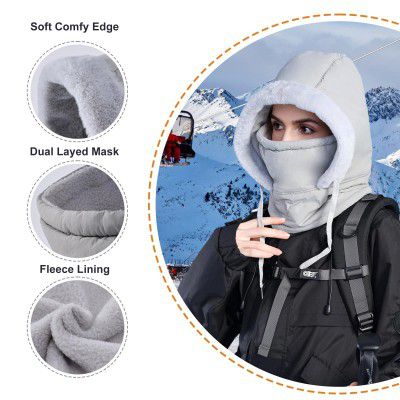 Winter Hooded Scarf | Fleece-Lined Hooded Mask | Thermal Balaclava for Women 